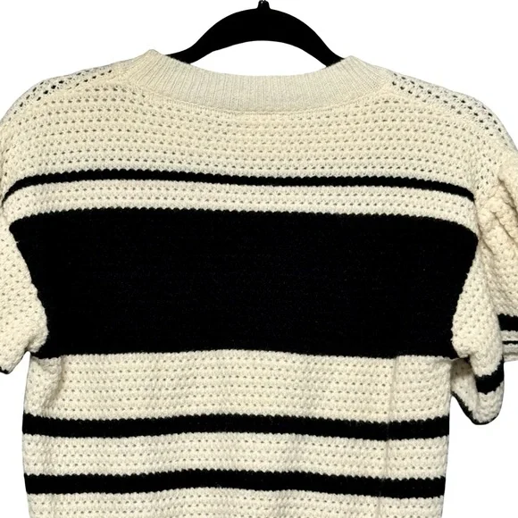 BIBI Floral Crochet Ruffle Flutter Sleeve Striped Cottagecore Sweater Blouse Top - Picture 7 of 11